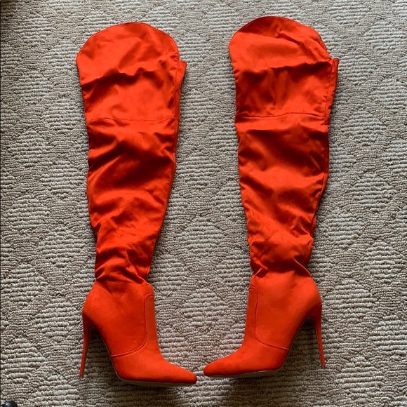 orange suede thigh high boots